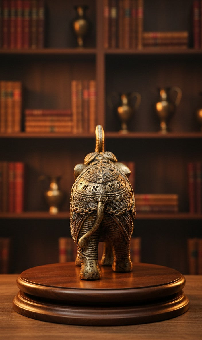 Antique Gold Finish Elephant Family Figurine-10"8"5"