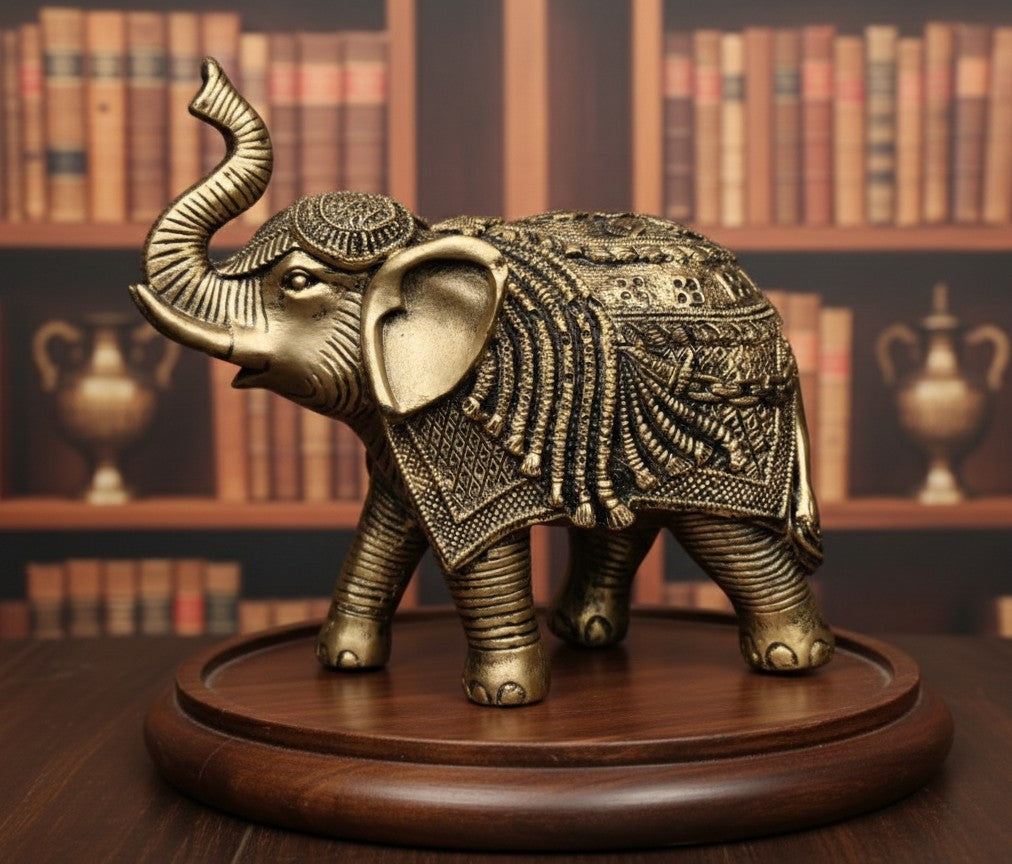 Antique Gold Finish Elephant Family Figurine-10"8"5"