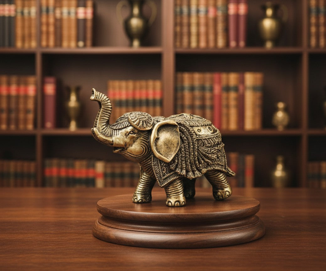 Antique Gold Finish Elephant Family Figurine-10"8"5"