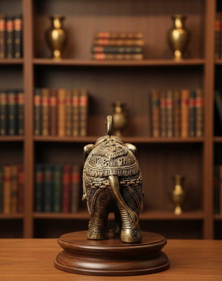 Antique Gold Finish Elephant Family Figurine-10"8"5"