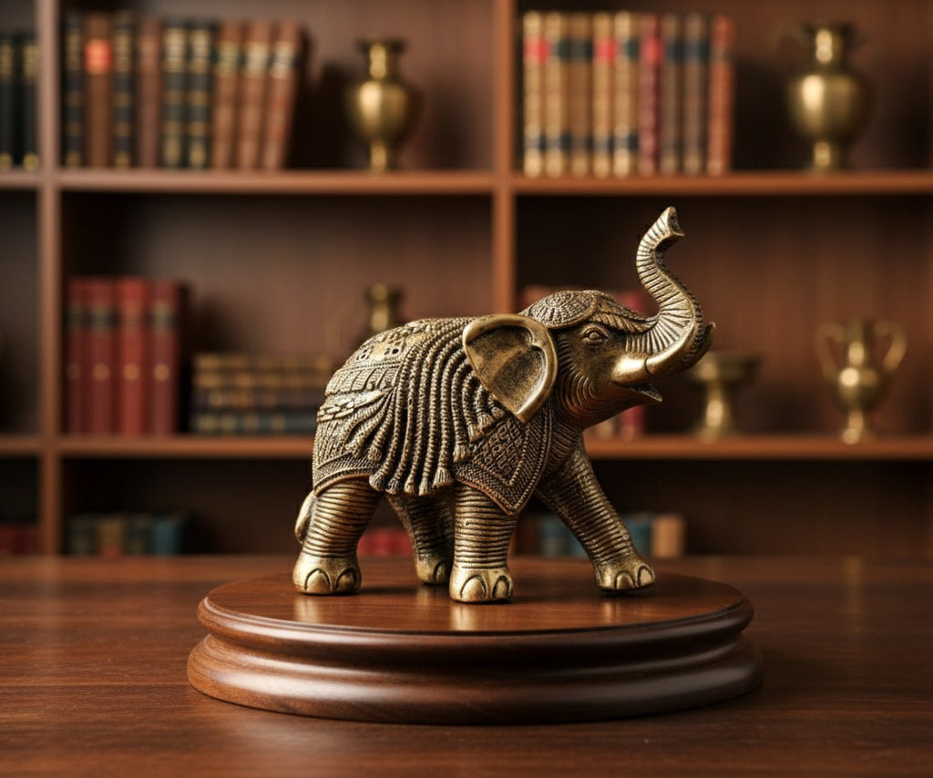 Antique Gold Finish Elephant Family Figurine-10"8"5"