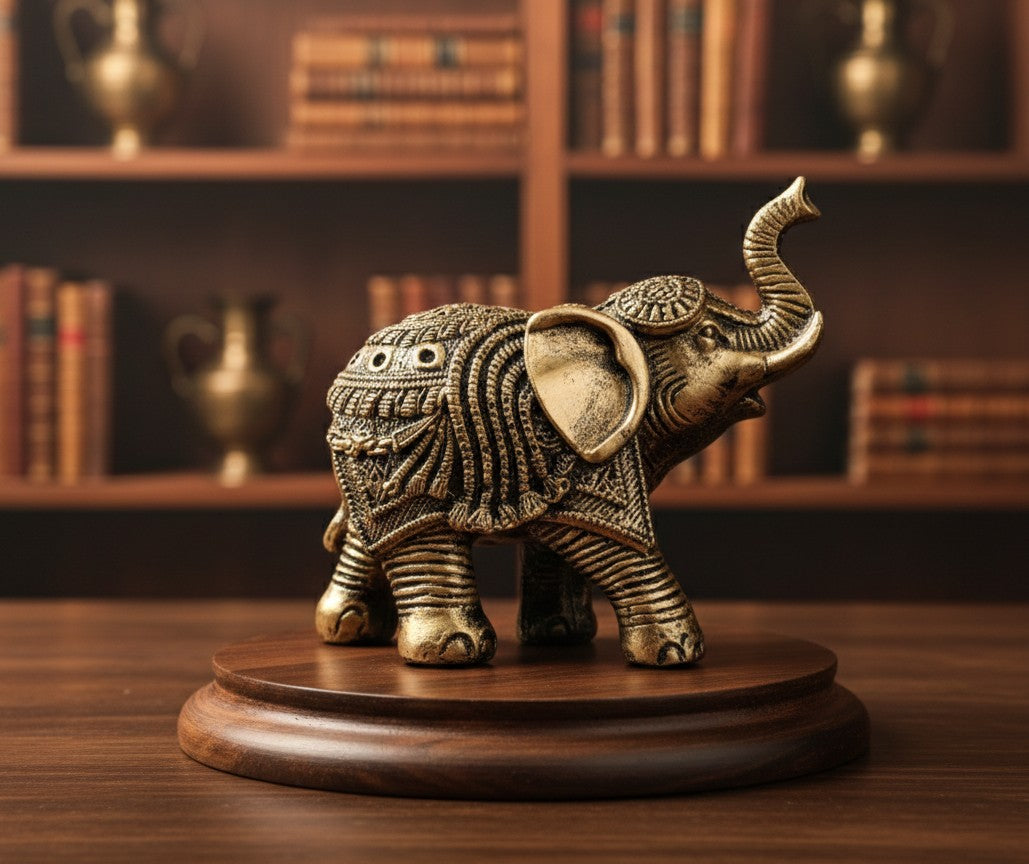 Antique Gold Finish Elephant Family Figurine-10"8"5"
