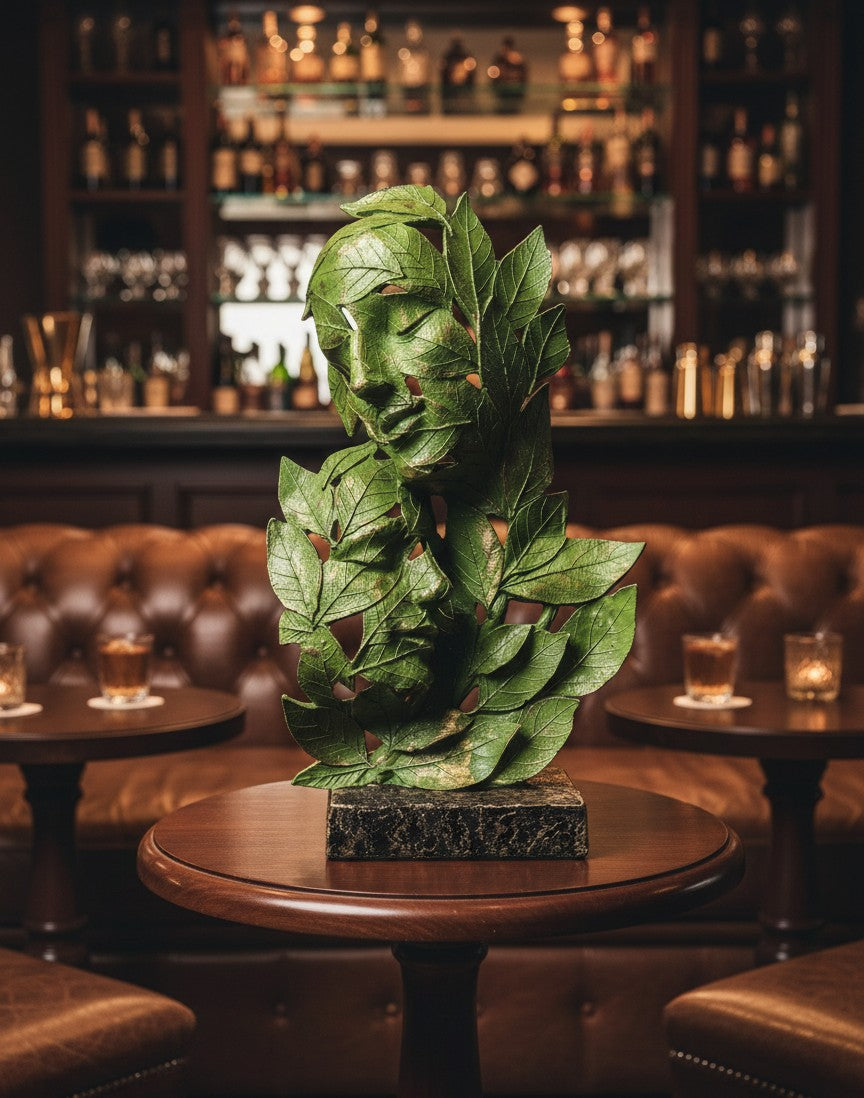 Leaf-Crafted Surrealist Face Sculptures 15"12"10"