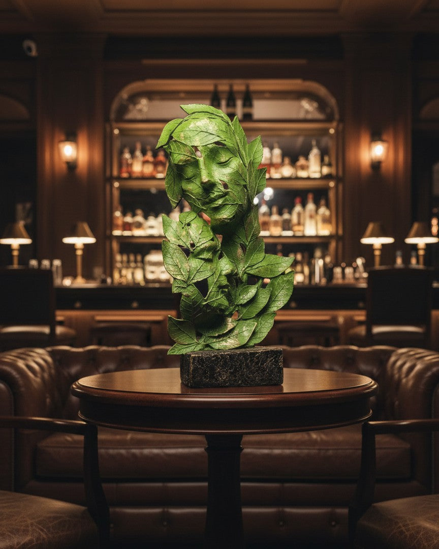 Leaf-Crafted Surrealist Face Sculptures 15"12"10"