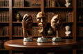 Geometric Bronze "Silent Reflection" Trio – Abstract Face Statues 10"