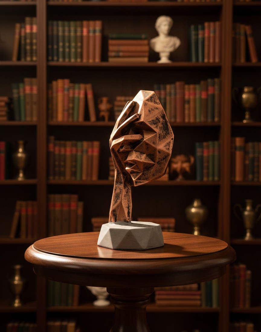 Geometric Bronze "Silent Reflection" Trio – Abstract Face Statues 10"