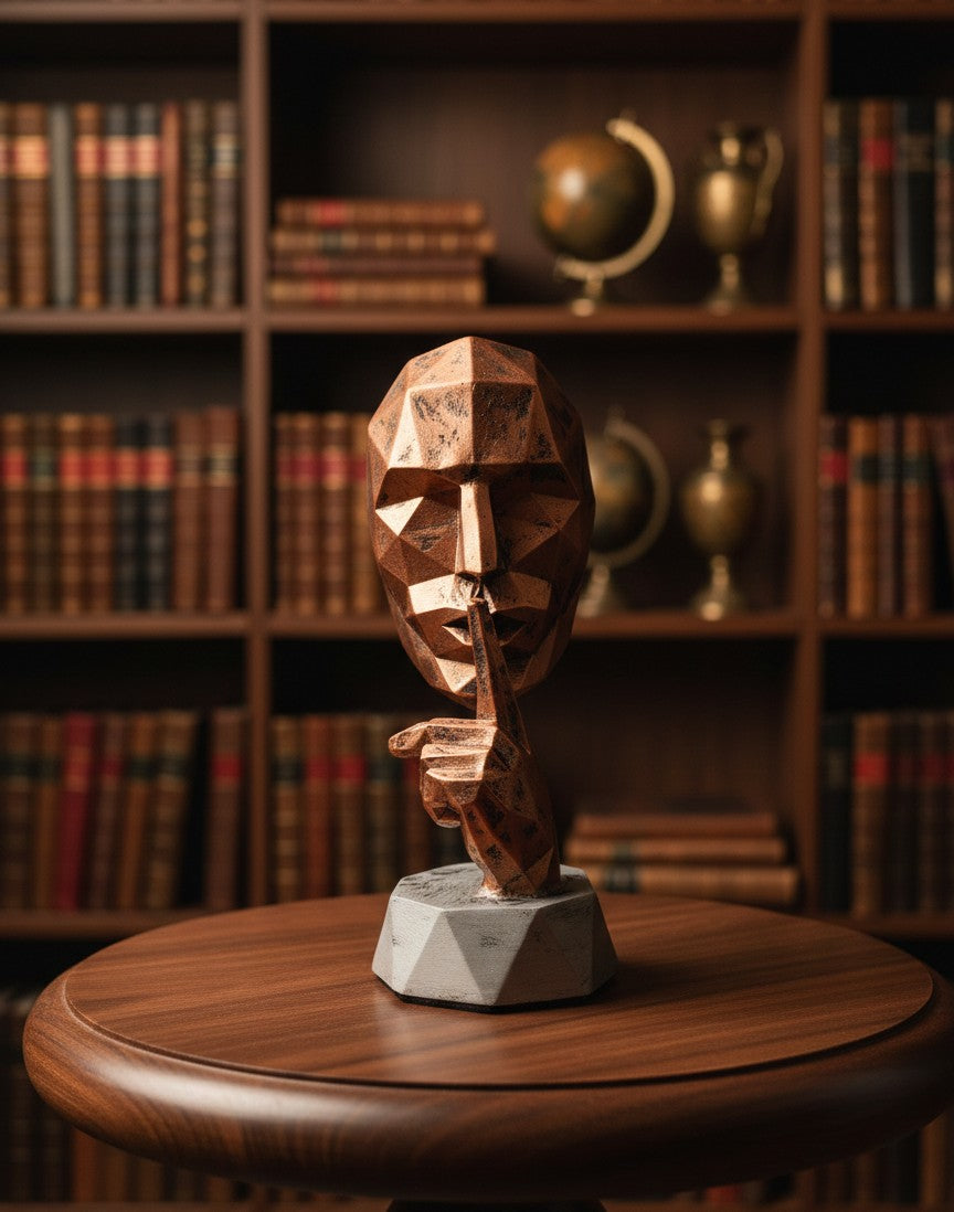 Geometric Bronze "Silent Reflection" Trio – Abstract Face Statues 10"