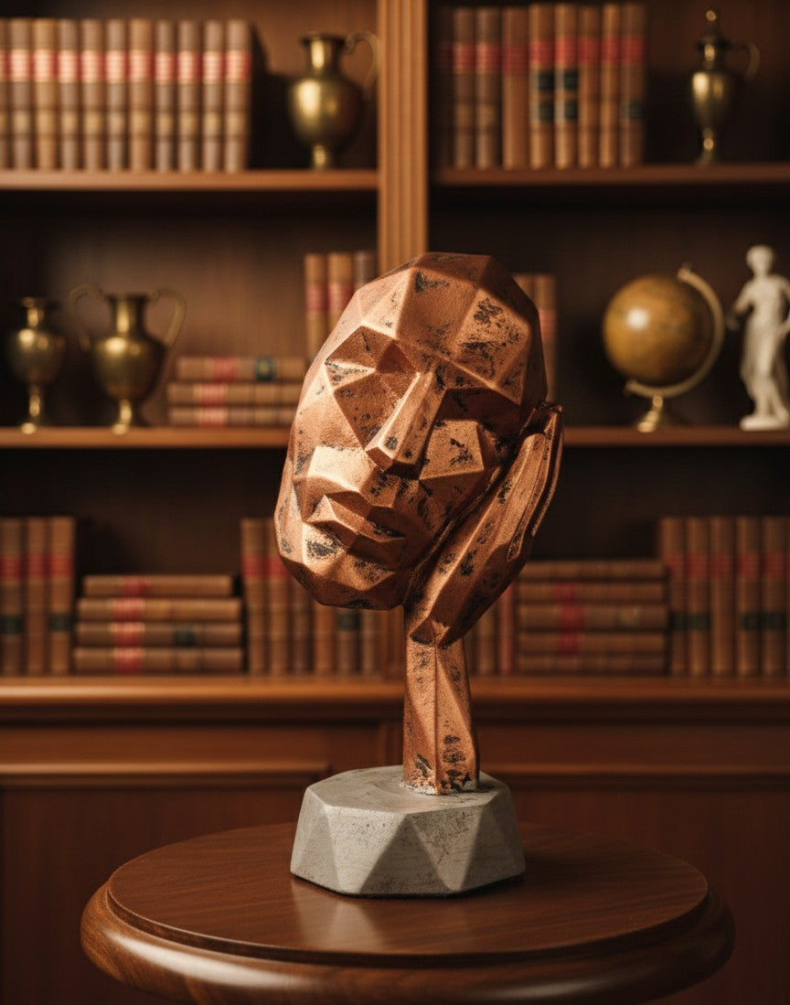 Geometric Bronze "Silent Reflection" Trio – Abstract Face Statues 10"