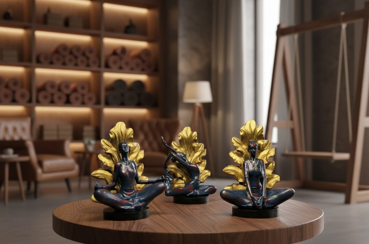 Golden Aura Yoga Figurine Trio – Zen Meditation Set -12"
