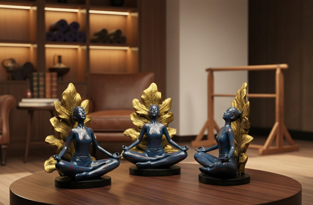 Golden Aura Yoga Figurine Trio – Zen Meditation Set -12"