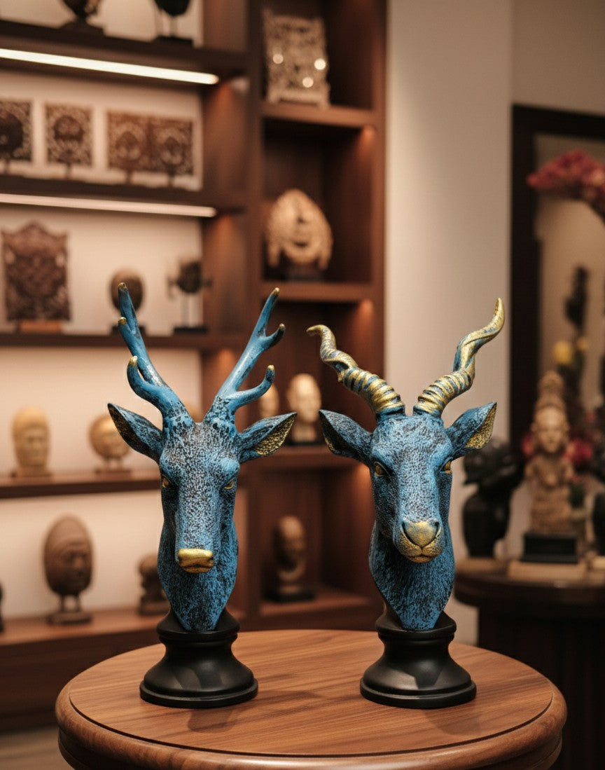 Deer & Gazelle Bust Set – Rustic Wildlife Decor 14"14"