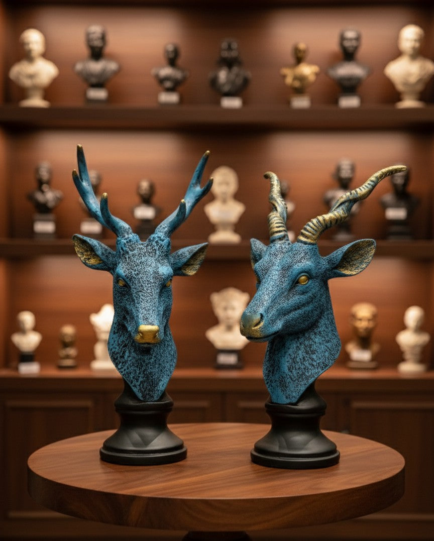 Deer & Gazelle Bust Set – Rustic Wildlife Decor 14"14"