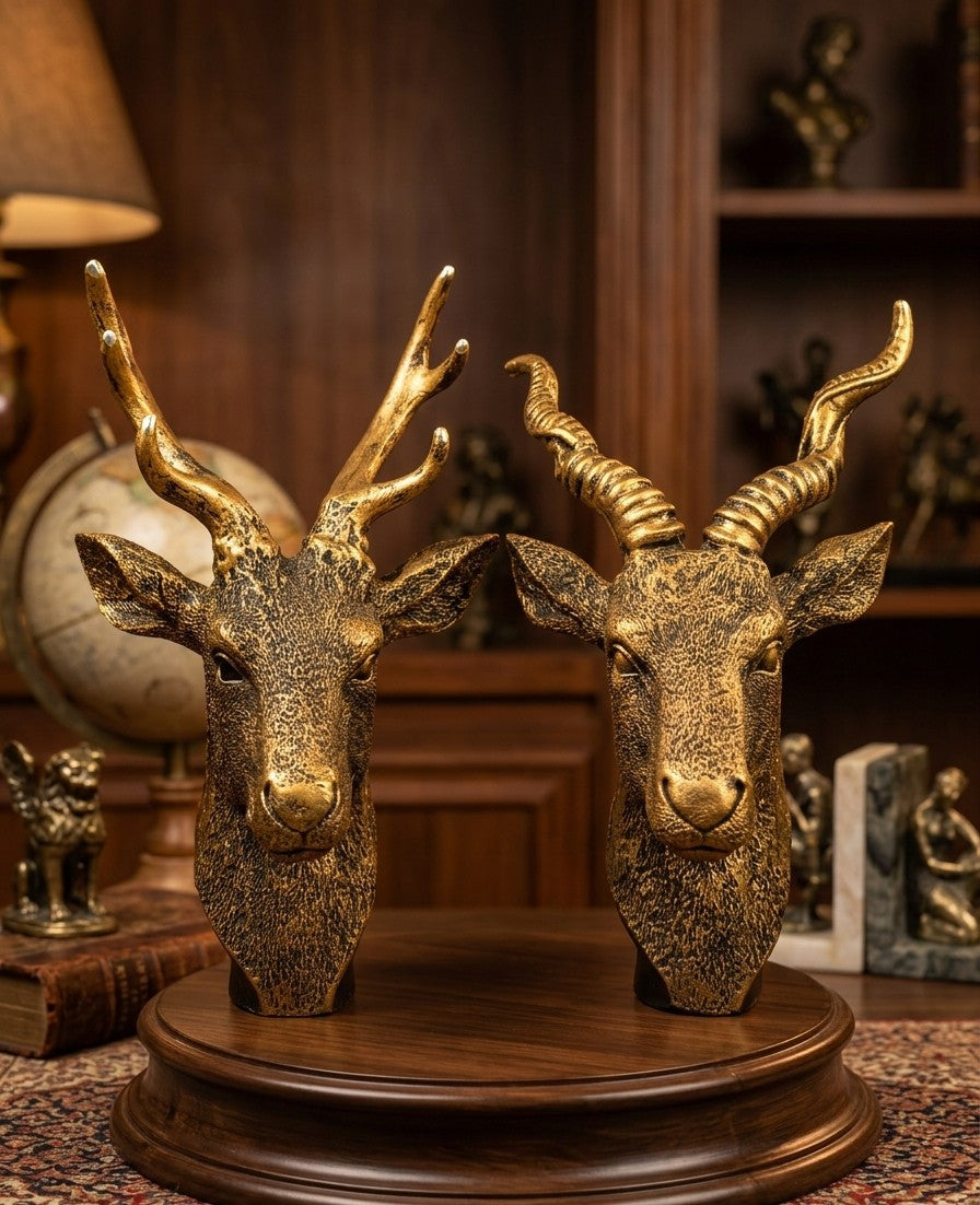 Deer & Gazelle Bust Set – Rustic Wildlife Decor 14"14"
