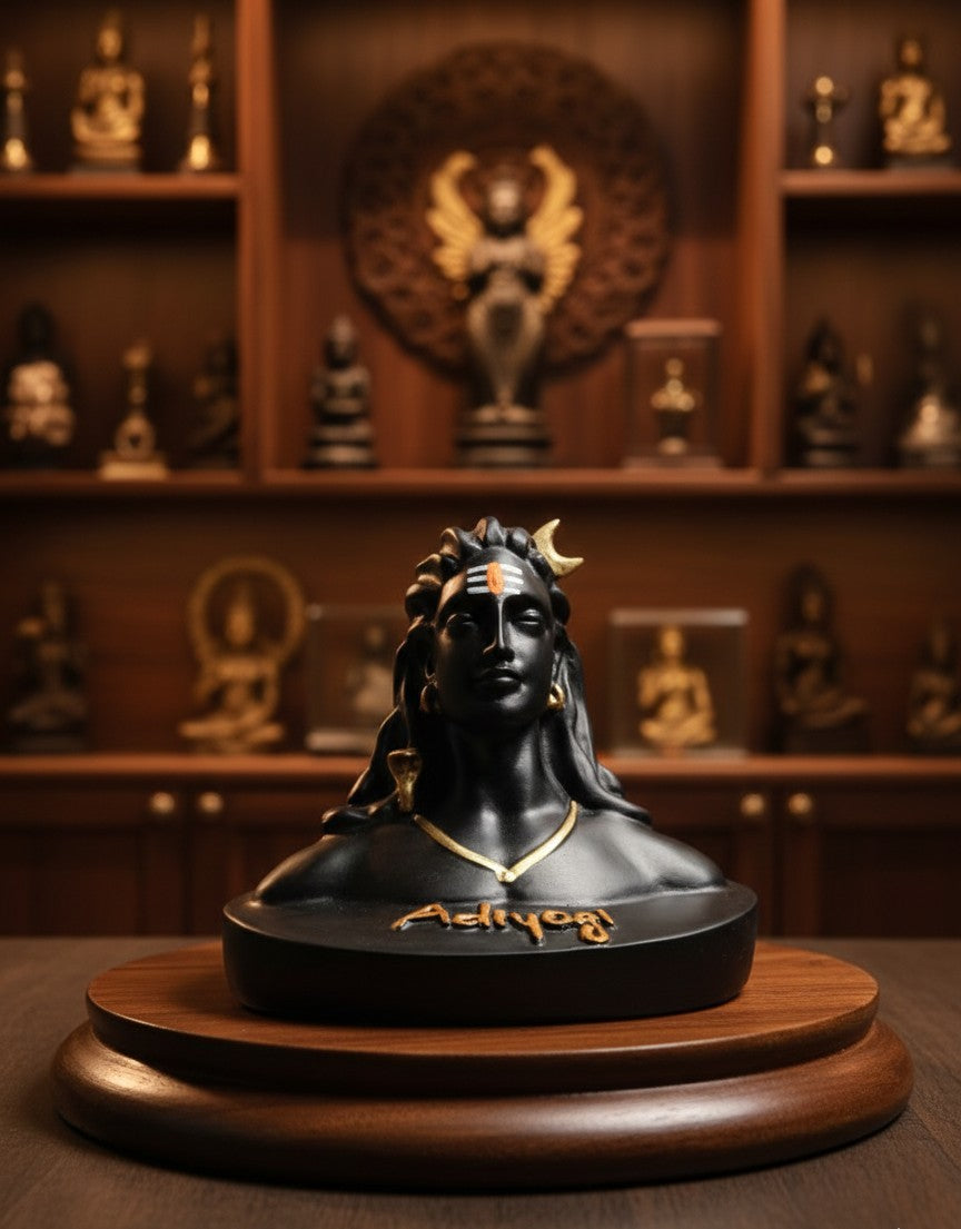 Adiyogi Shiva Statue – Matte Black & Gold Finish-5"