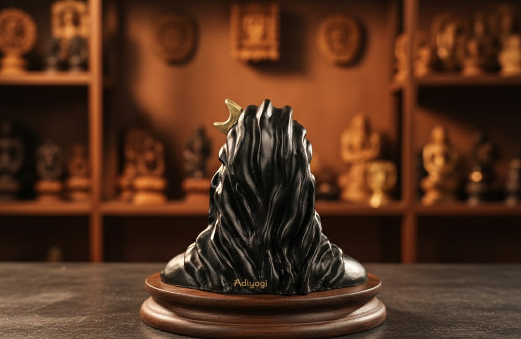 Adiyogi Shiva Statue – Matte Black & Gold Finish-5"