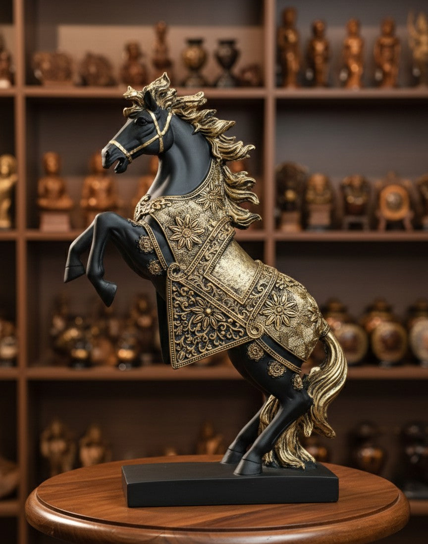 Regal Golden Horse Couple Statue 14"15"