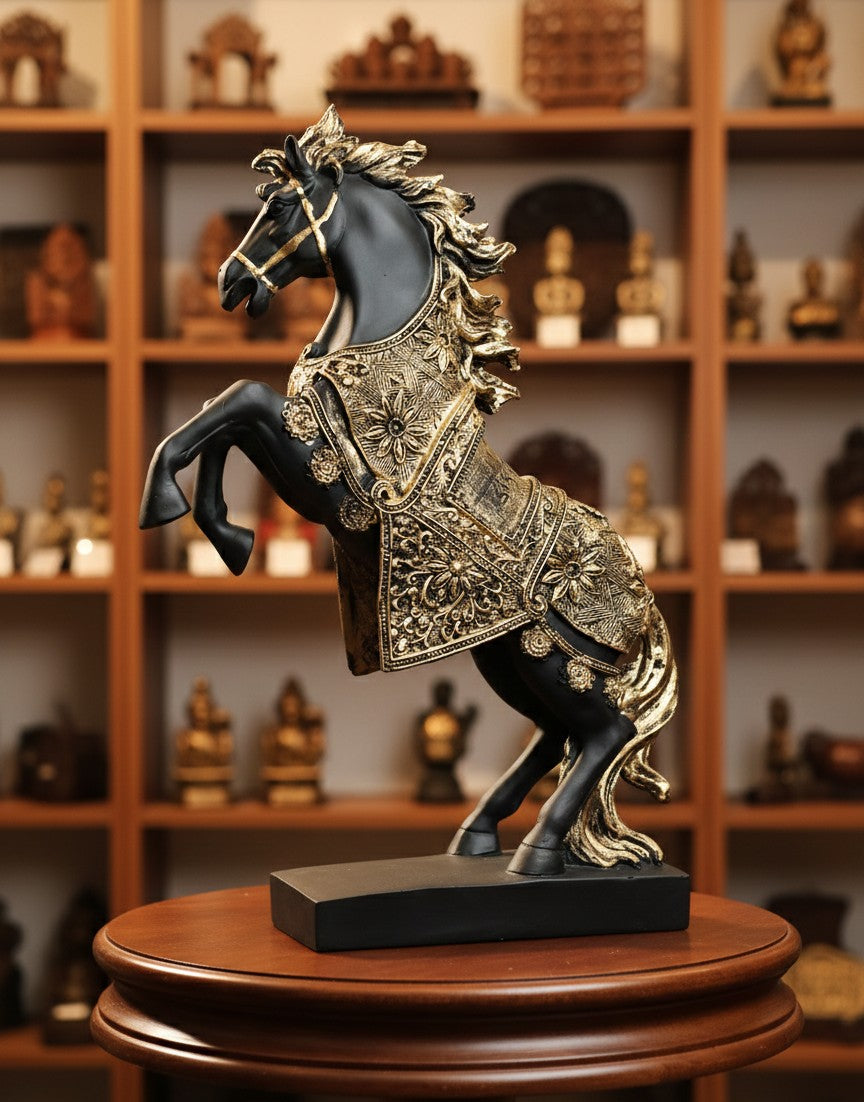 Regal Golden Horse Couple Statue 14"15"
