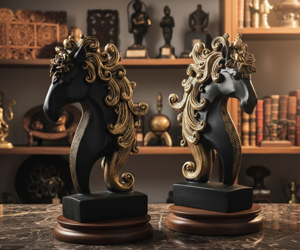 Abstract Black & Gold Horse Head 12"15"