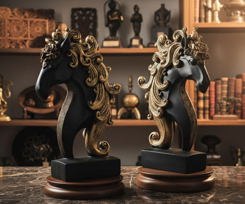 Abstract Black & Gold Horse Head 12"15"