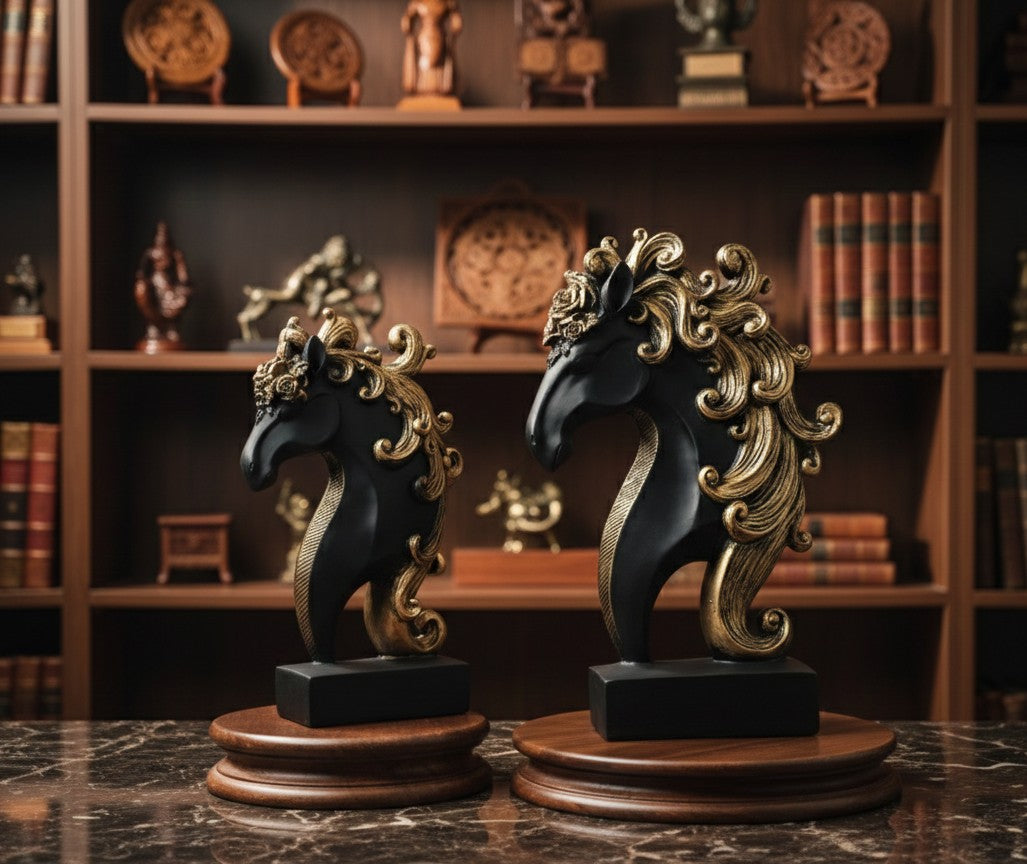 Abstract Black & Gold Horse Head 12"15"