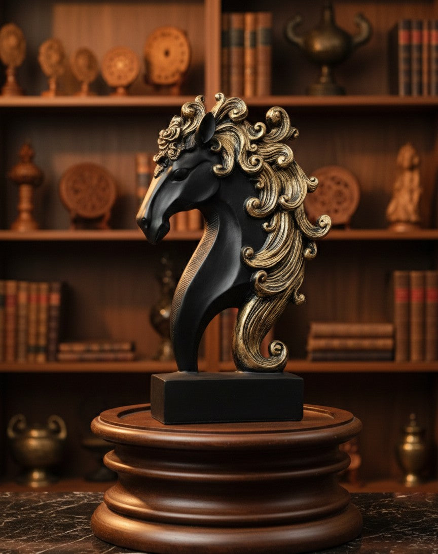 Abstract Black & Gold Horse Head 12"15"