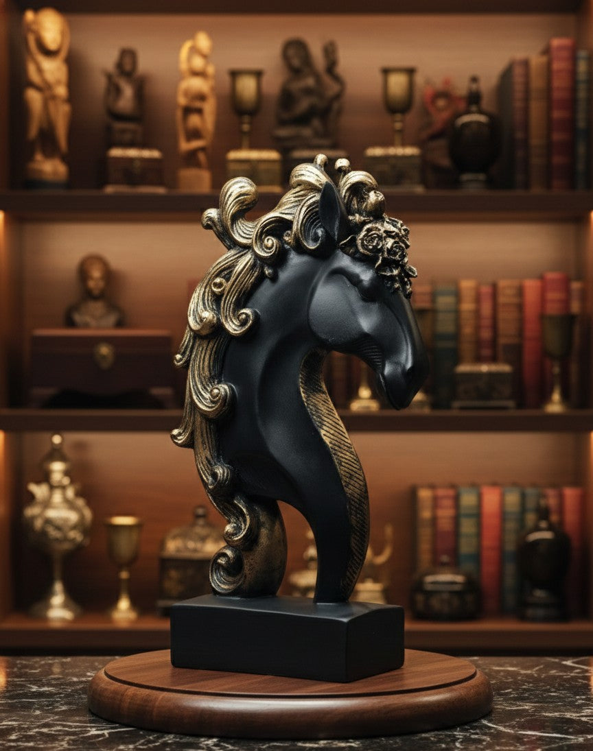 Abstract Black & Gold Horse Head 12"15"
