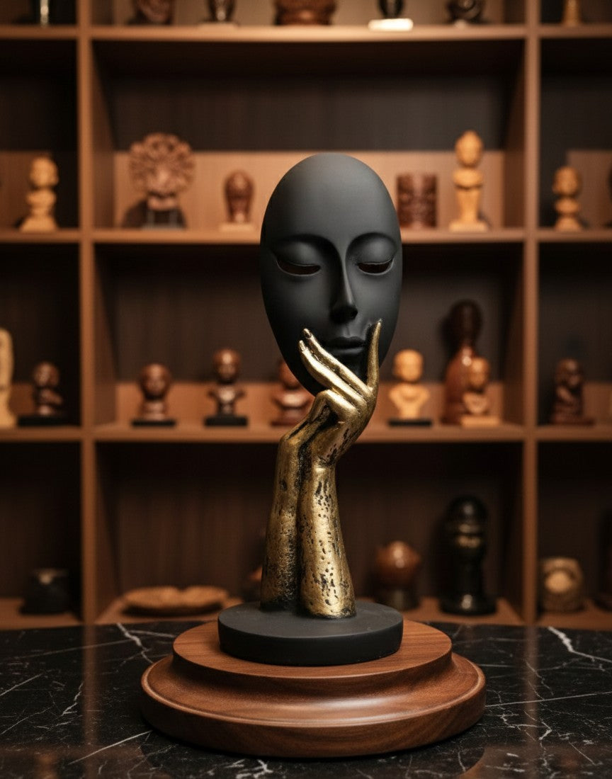 Abstract Thinker Face Mask Statue 10"15"