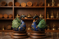 Vibrant Blue & Green Swan Couple Figurine 8"10"