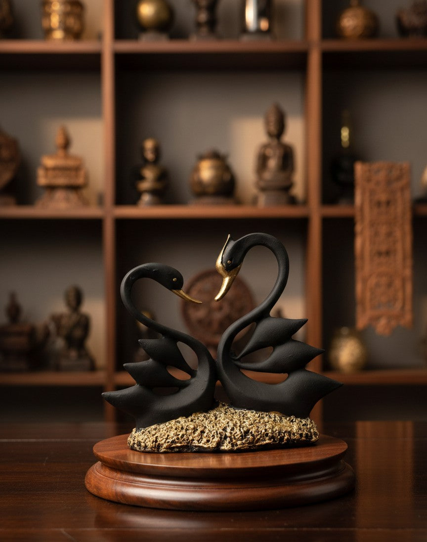 Romantic Minimalist Black Swan Couple Sculpture 10"