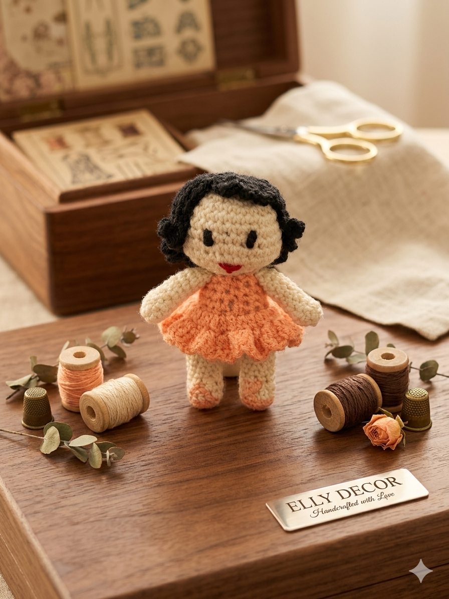 Artisanal Peach Ballerina Doll – 100% Hand-Knitted Heritage Fiber Art